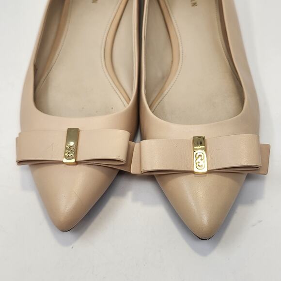 Cole Haan Tali Bow Skimmer Nude Leather Ballet Flats Size 7B Pointed Toe Shoes - Picture 3 of 9